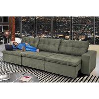 Sofá Austrália 3,82 Mts Retrátil, Reclinável Com Molas E Pillow No Assento Tecido Suede Cinza - 2