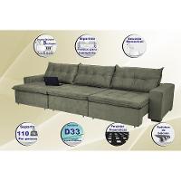Sofá Austrália 3,82 Mts Retrátil, Reclinável Com Molas E Pillow No Assento Tecido Suede Cinza