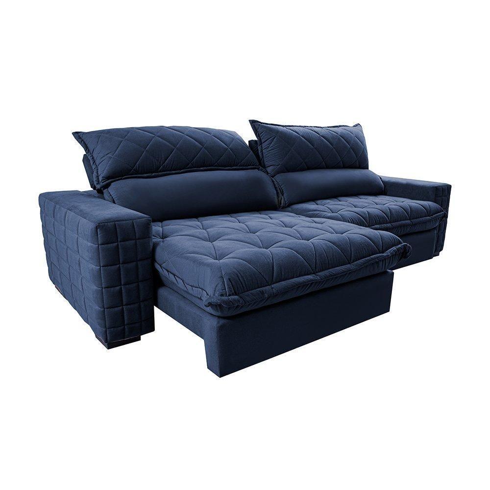 Sofá Retrátil E Reclinável 2,95m Molas Ensacadas Cama Inbox Elegance Com Thermogel Velusoft Azul - 3