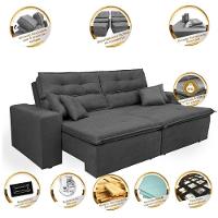 Sofá Cairo 2,32m Retrátil, Reclinável Tecido Suede Cinza - 3