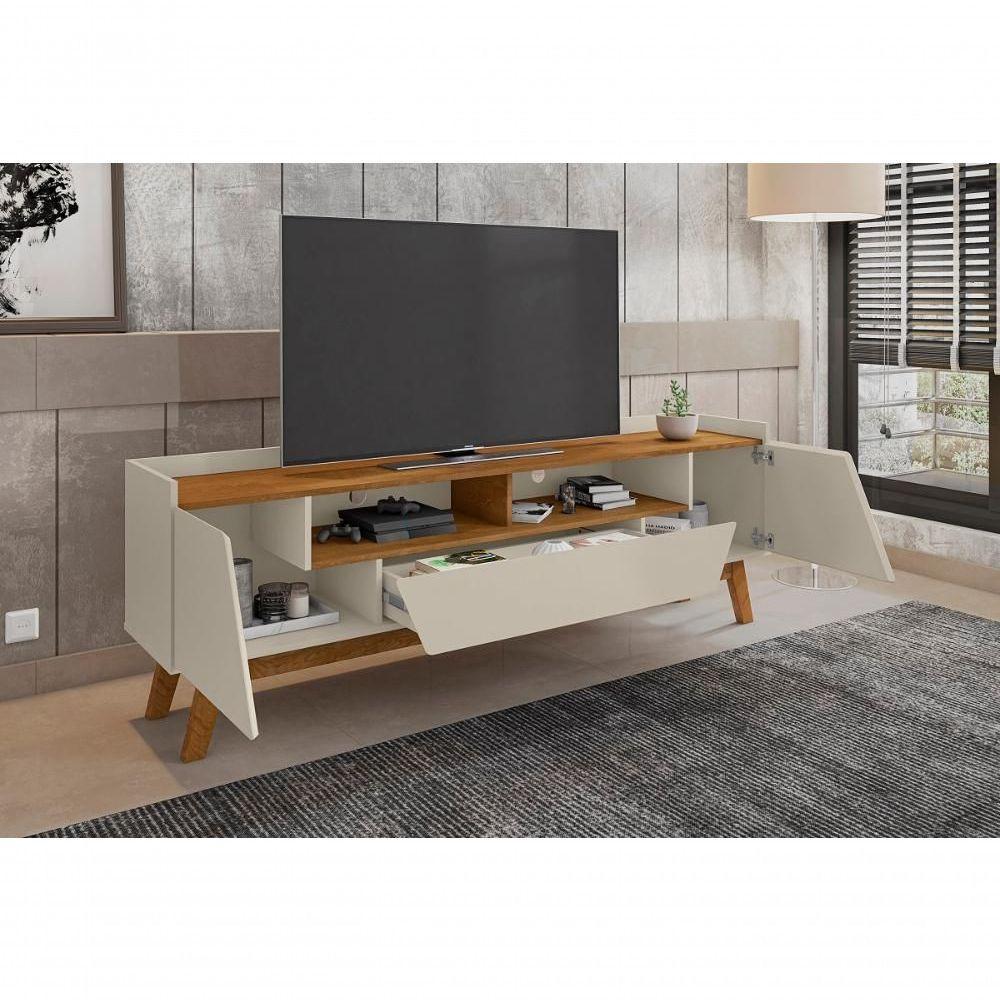 Rack Sala Florença Para Tv Até 70 Polegadas Com Pés Madeira Off White/naturale Off White/naturale - 4
