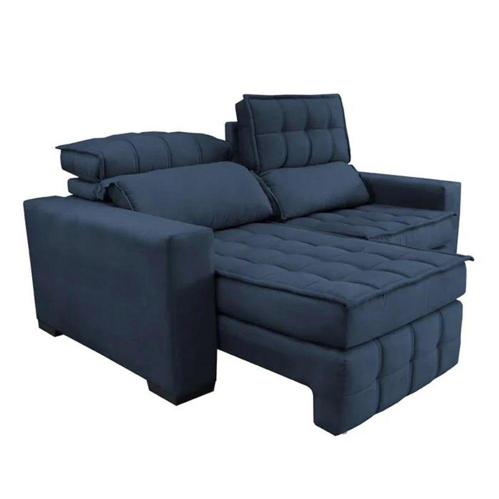 Sofá Retrátil E Reclinável 1,80m Molas Ensacadas E Costura Tripla Cama Inbox Japão Velusoft Azul - 3