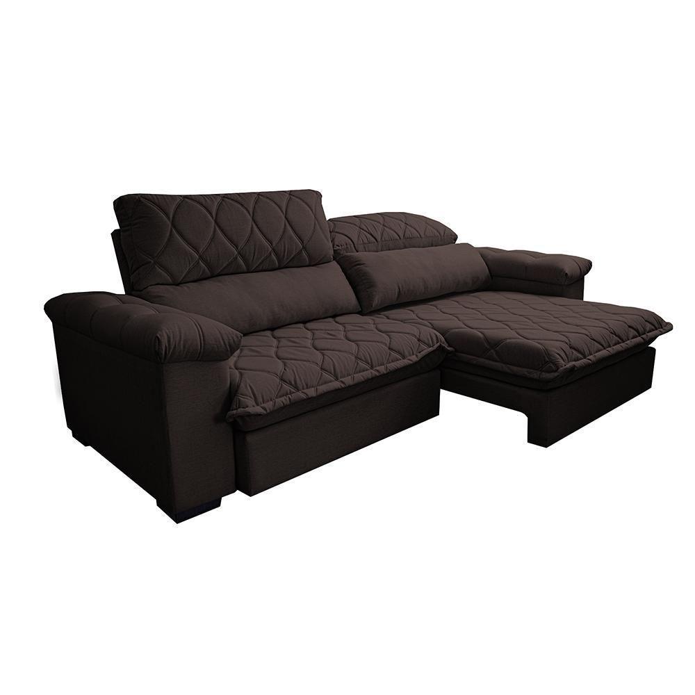 Sofá Retrátil E Reclinável 2,75m Molas Ensacadas Cama Inbox Big Home Bordado 3d Linho Marrom - 2