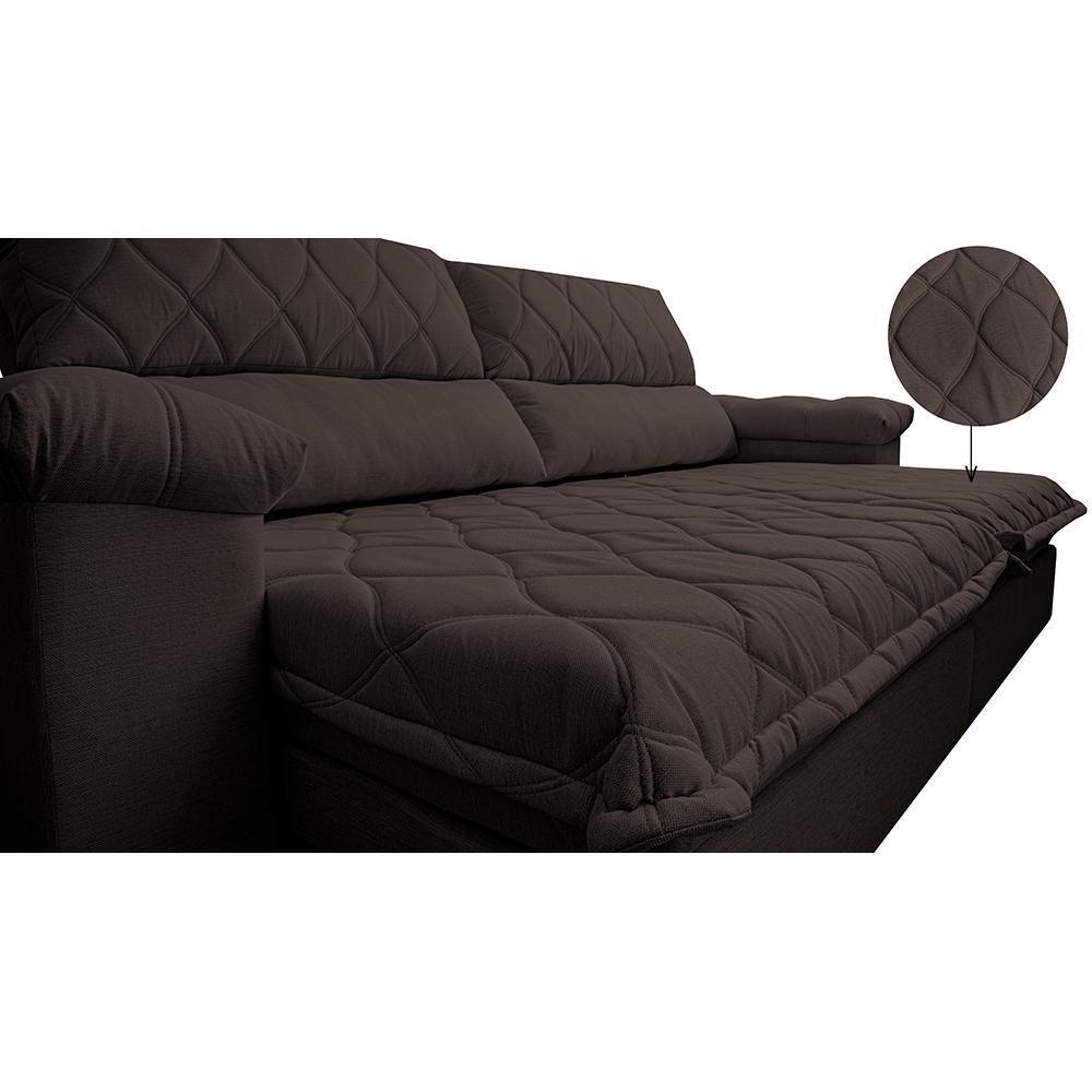 Sofá Retrátil E Reclinável 2,75m Molas Ensacadas Cama Inbox Big Home Bordado 3d Linho Marrom - 6