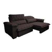 Sofá Retrátil E Reclinável 2,75m Molas Ensacadas Cama Inbox Big Home Bordado 3d Linho Marrom - 2