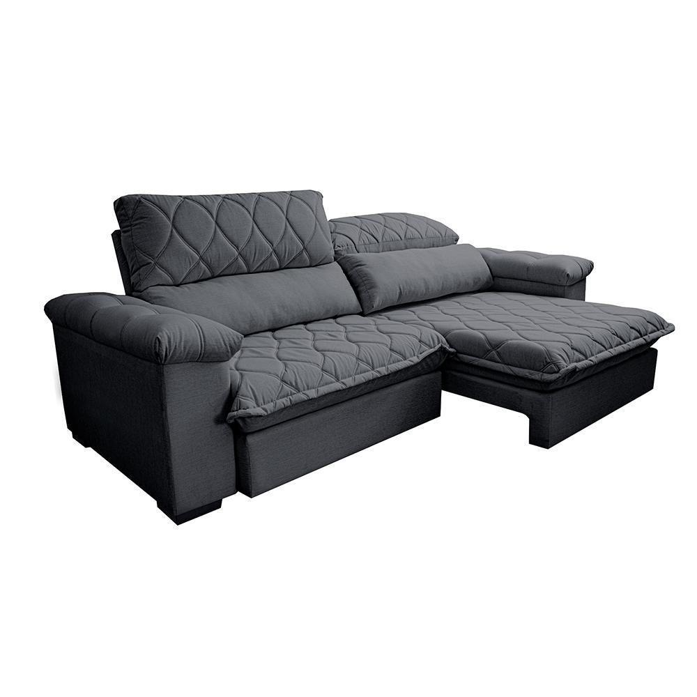 Sofá Retrátil E Reclinável 2,75m Molas Ensacadas Cama Inbox Big Home Bordado 3d Linho Cinza Escuro - 2