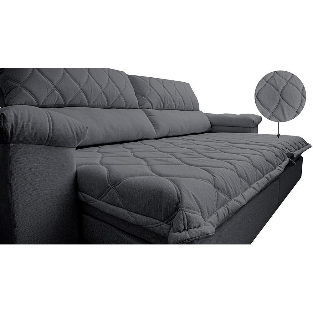 Sofá Retrátil E Reclinável 2,75m Molas Ensacadas Cama Inbox Big Home Bordado 3d Linho Cinza Escuro - 6