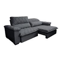 Sofá Retrátil E Reclinável 2,75m Molas Ensacadas Cama Inbox Big Home Bordado 3d Linho Cinza Escuro - 2