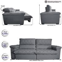 Sofá Retrátil E Reclinável 2,75m Molas Ensacadas Cama Inbox Big Home Bordado 3d Linho Cinza Escuro - 8