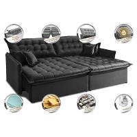 Sofá Sem Caixa Retrátil E Reclinável 1,95m Cama Inbox Versátil Suede Velusoft Preto - 6