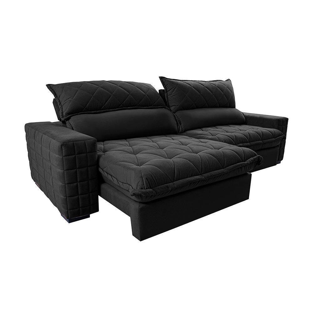 Sofá Retrátil E Reclinável 2,55m Molas Ensacadas Cama Inbox Elegance Com Thermogel Velusoft Preto - 3