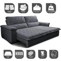 Sofá Retrátil E Reclinável 2,95m Molas Ensacadas Cama Inbox Big Home Bordado 3d Linho Cinza Escuro - 7