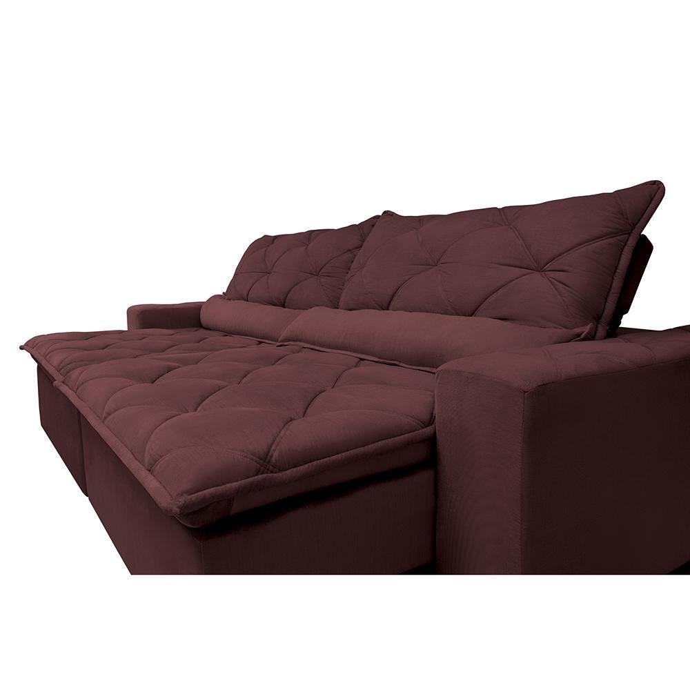 Sofá Lisboa 3,12m Retrátil, Reclinável Com Molas No Assento Tecido Suede Velusoft Vinho - Cama Inbox - 6