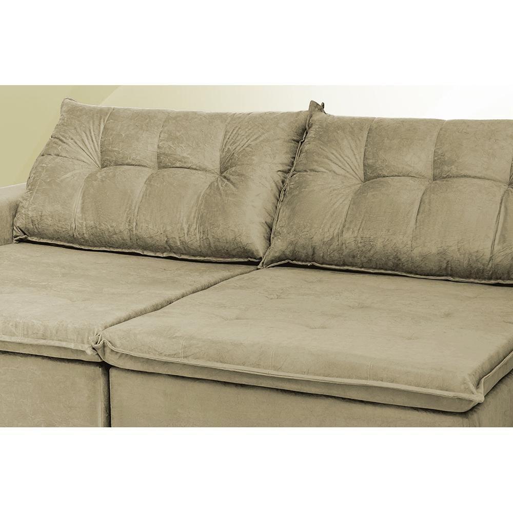 Sofá Austrália 2,72 Mts Retrátil, Reclinável Com Molas E Pillow No Assento Tecido Suede Castor - 2