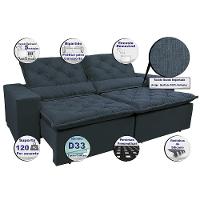 Sofá Lisboa 2,92m Retrátil, Reclinável Com Molas No Assento Tecido Suede Velusoft Azul - Cama Inbox - 7