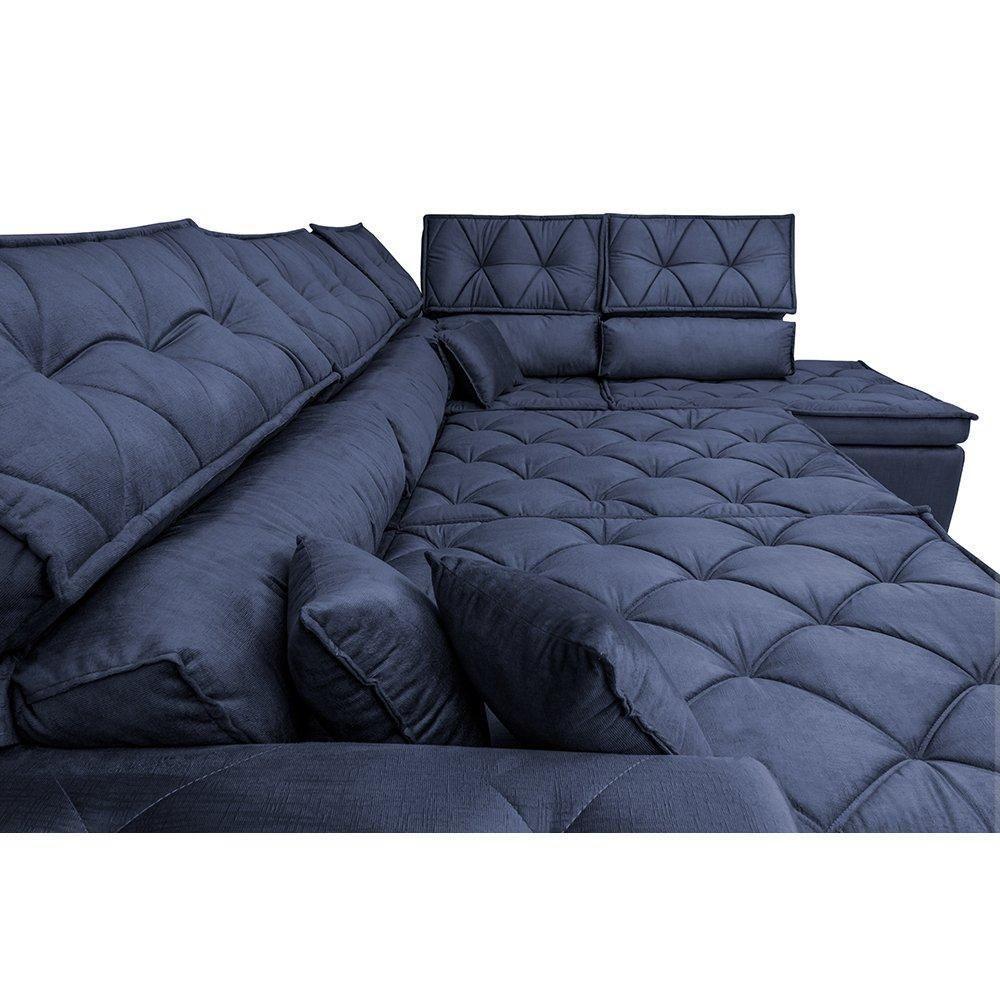 Sofá De Canto Retrátil E Reclinável Direito 3,00x2,36m Molas Cama Inbox Espanha Velusoft Azul - 6
