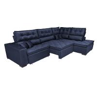 Sofá De Canto Retrátil E Reclinável Direito 3,00x2,36m Molas Cama Inbox Espanha Velusoft Azul - 2