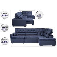 Sofá De Canto Retrátil E Reclinável Direito 3,00x2,36m Molas Cama Inbox Espanha Velusoft Azul - 8