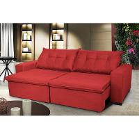 Sofá Austrália 2,12 Mts Retrátil, Reclinável Com Molas E Pillow No Assento Tecido Suede Vermelho - 1