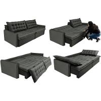 Sofá Sem Caixa Retrátil E Reclinável 1,95m Cama Inbox Versátil Suede Velusoft Cinza - 2