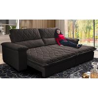 Sofá Retrátil E Reclinável 2,95m Molas Ensacadas Cama Inbox Big Home Bordado 3d Linho Marrom - 1