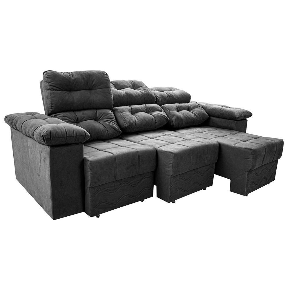 Sofa Itália 2,25 Mts Retrátil E Reclinavel Tecido Suede Cinza - Cama Inbox - 2