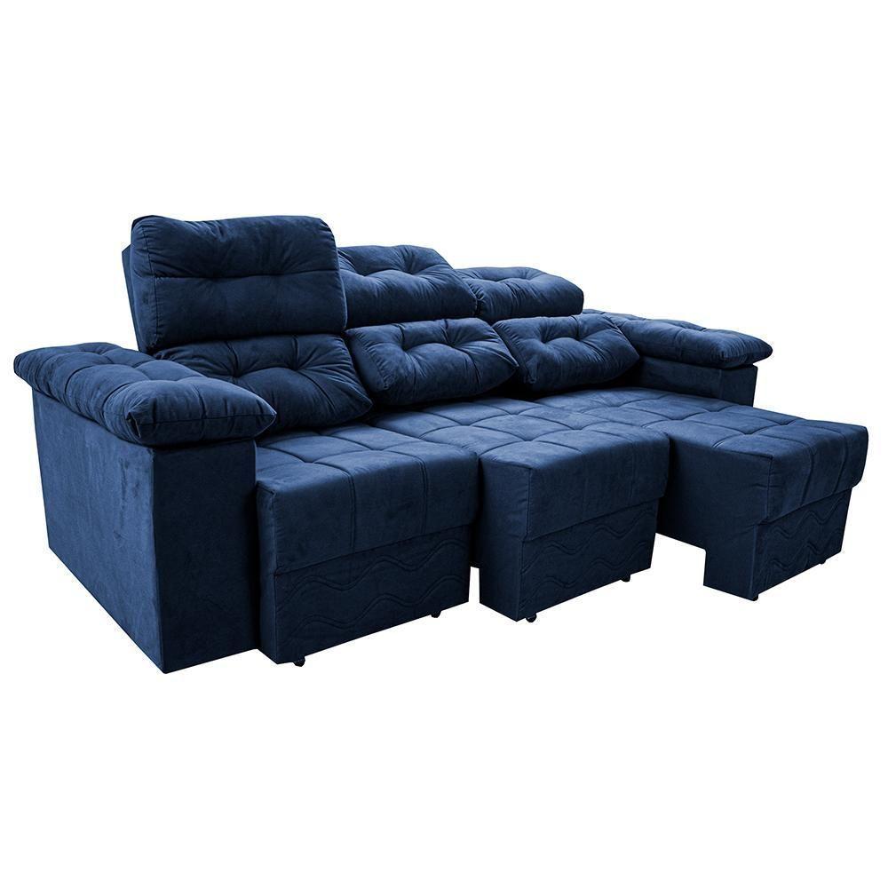 Sofa Itália 2,00 Mts Retrátil E Reclinavel Tecido Suede Azul - Cama Inbox - 2