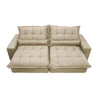 Sofa Retrátil E Reclinável 2,92m Com Molas Ensacadas Cama Inbox Soft Tecido Suede Bege