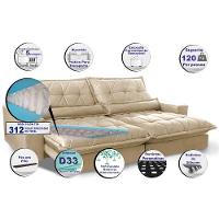 Sofa Retrátil E Reclinável 2,92m Com Molas Ensacadas Cama Inbox Soft Tecido Suede Bege - 6