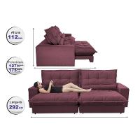 Sofa Retrátil E Reclinável 2,92m Com Molas Ensacadas Cama Inbox Soft Tecido Suede Vinho - 8