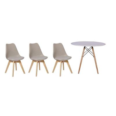 Kit Mesa Jantar Eiffel 90cm Branca + 03 Cadeiras Leda - Nude