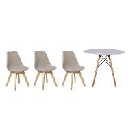 Kit Mesa Jantar Eiffel 90cm Branca + 03 Cadeiras Leda - Nude - 16
