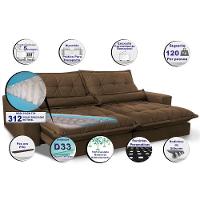 Sofa Retrátil E Reclinável 2,92m Com Molas Ensacadas Cama Inbox Soft Tecido Suede Café - 6