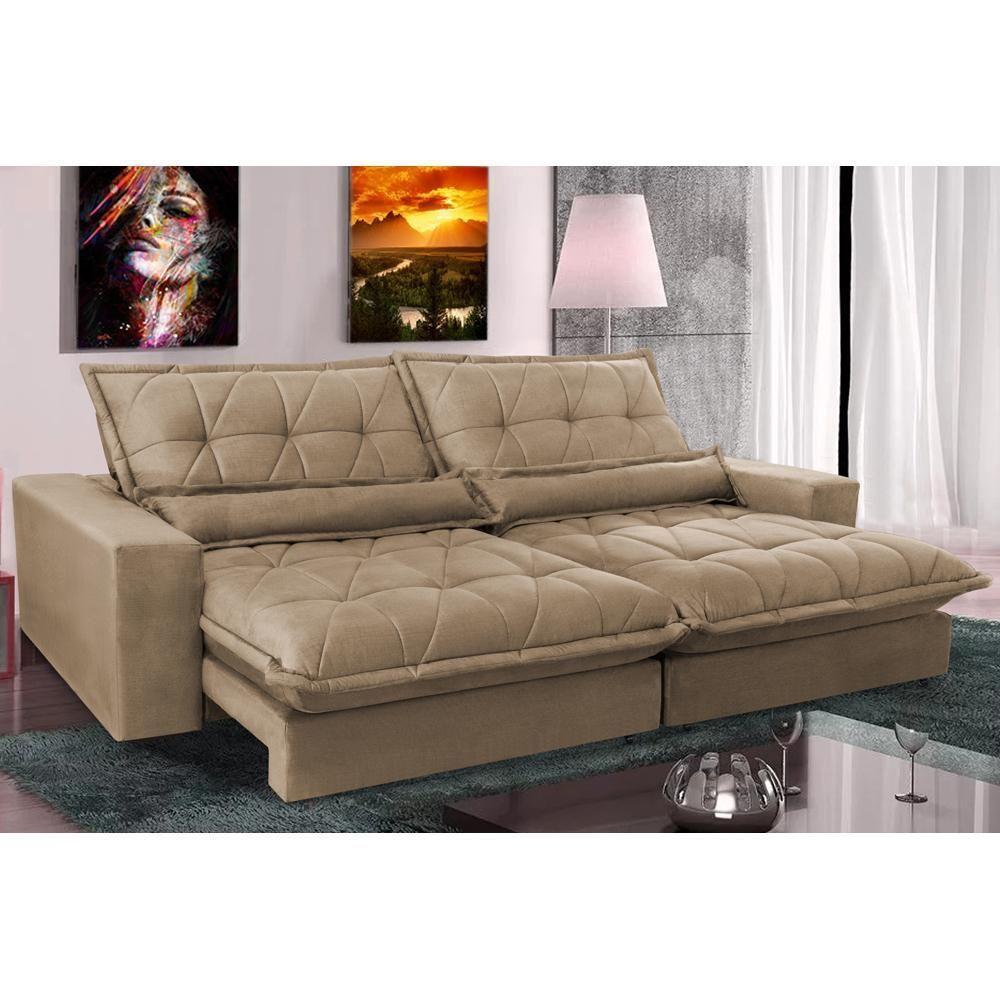 Sofa Retrátil E Reclinável 3,12m Com Molas Ensacadas Cama Inbox Soft Tecido Suede Castor - 1