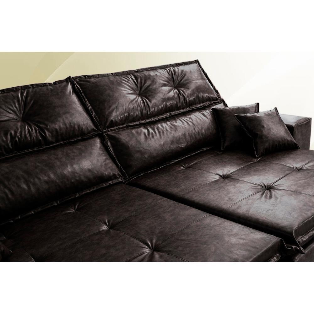 Sofá Tourino 2,52m Retrátil Reclinável, Molas E Pillow No Assento Tecido Courino Café Cama Inbox - 3