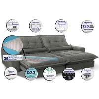 Sofa Retrátil E Reclinável 3,12m Com Molas Ensacadas Cama Inbox Soft Tecido Suede Cinza - 6
