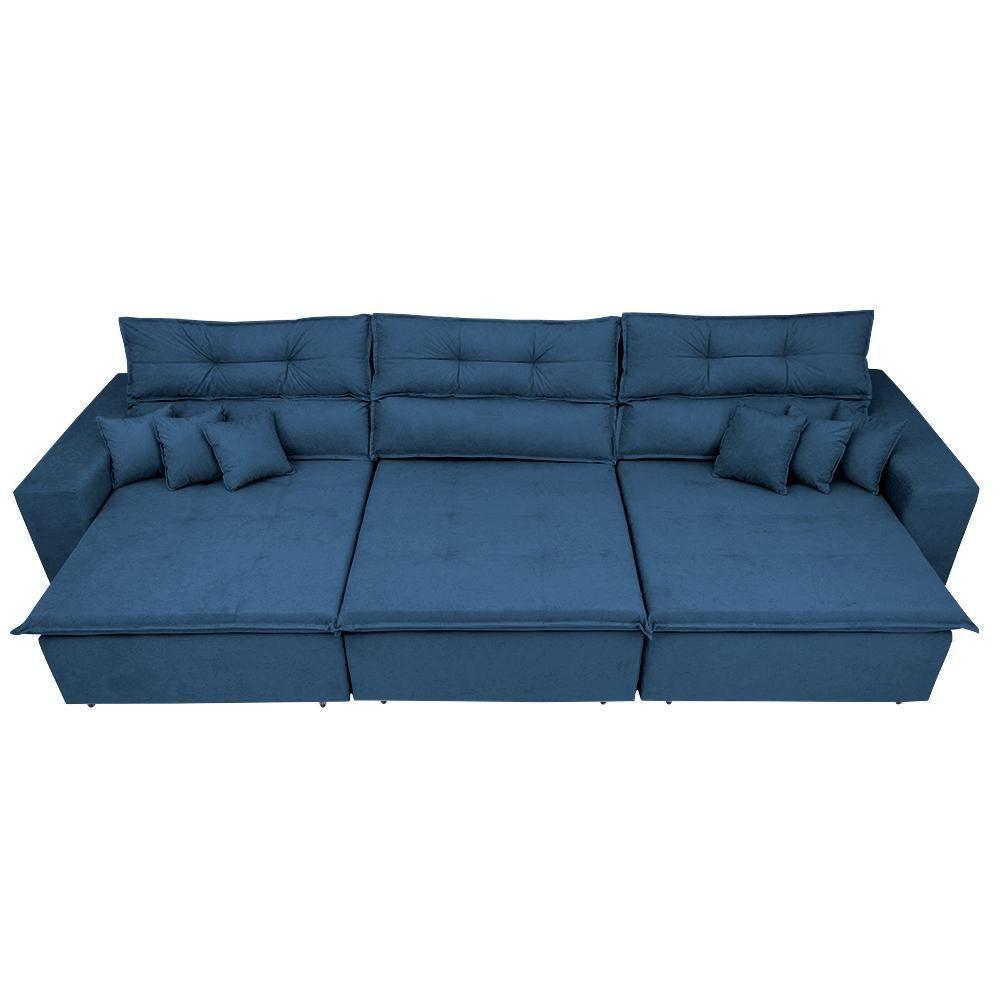 Sofá Cairo 4,12m Retrátil, Reclinável Tecido Suede Azul - 5