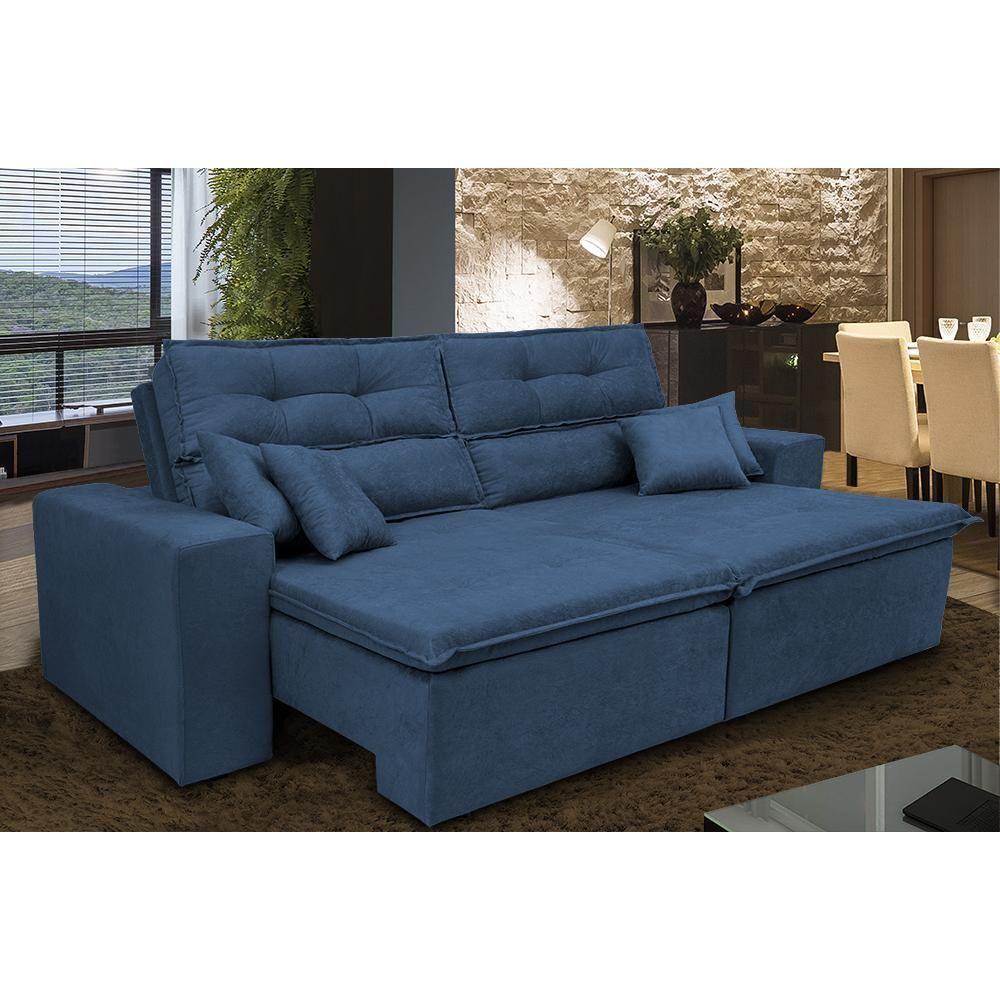 Sofá Cairo 1,82m Retrátil, Reclinável Tecido Suede Azul Cama Inbox - 1