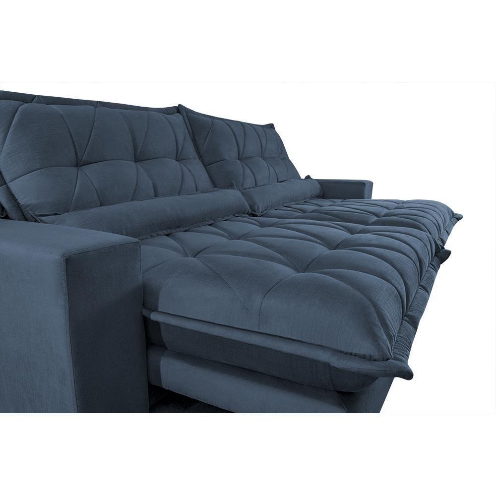Sofa Retrátil E Reclinável 2,92m Com Molas Ensacadas Cama Inbox Soft Tecido Suede Azul - 5
