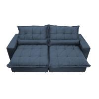 Sofa Retrátil E Reclinável 2,92m Com Molas Ensacadas Cama Inbox Soft Tecido Suede Azul