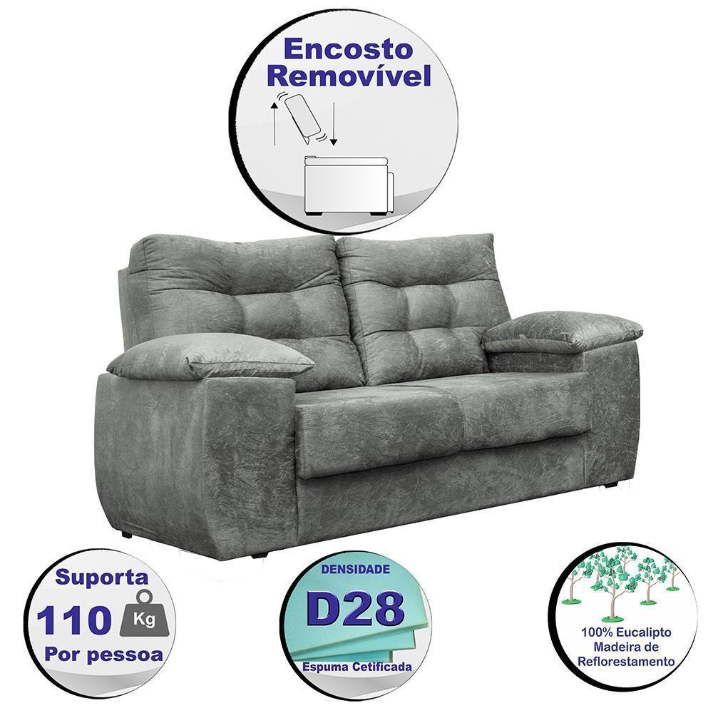 Sofá Luxemburgo 2 Lugares 1,52m Tecido Suede Cinza - 5