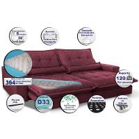 Sofa Retrátil E Reclinável 3,12m Com Molas Ensacadas Cama Inbox Soft Tecido Suede Vinho - 6