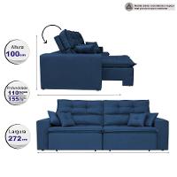 Sofá Cairo 2,72m Retrátil, Reclinável Tecido Suede Azul - 4