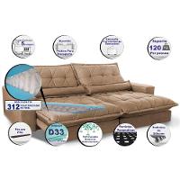 Sofa Retrátil E Reclinável 2,92m Com Molas Ensacadas Cama Inbox Soft Tecido Suede Castor - 6