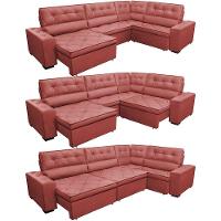 Sofa De Canto Retrátil E Reclinável Cama Inbox Austin 3,85x2,64 Ou 2,64x3,85 Velusoft Vermelho - 2