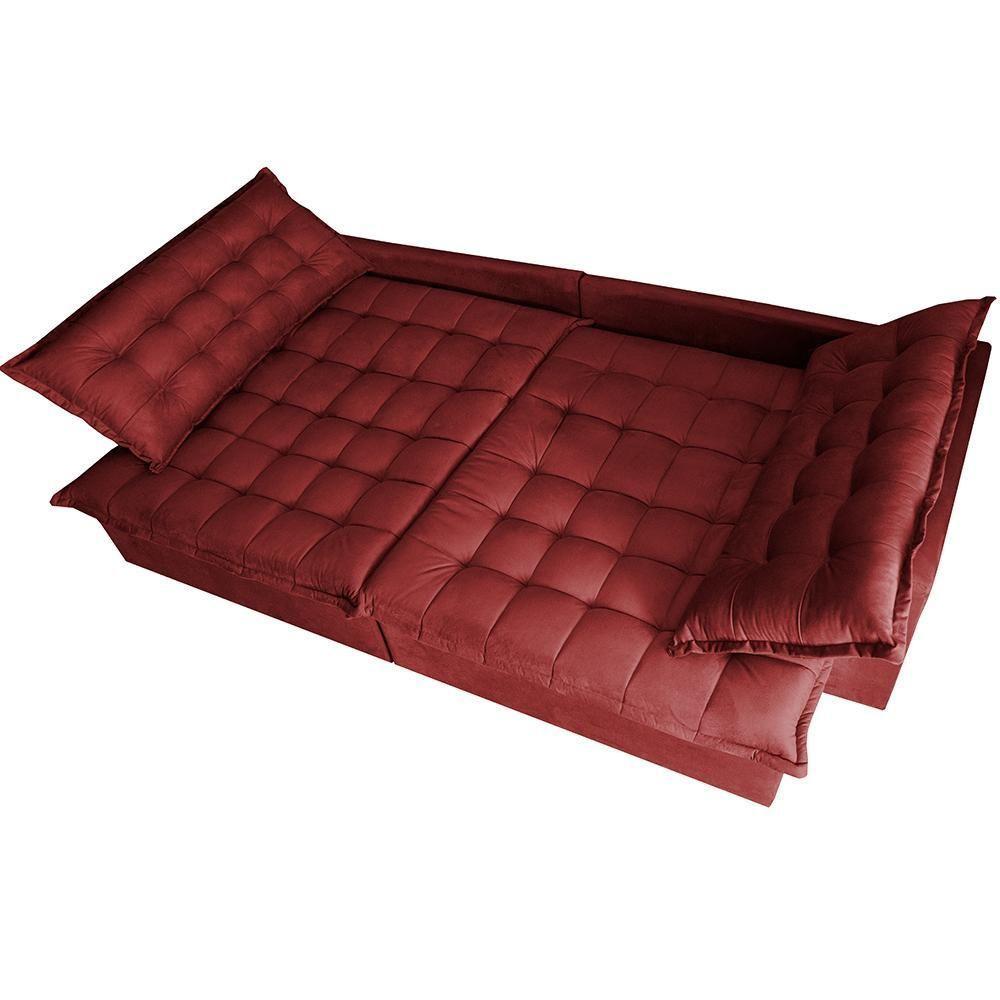 Sofá Retrátil Reclinável E Cama 2,35m Cama Inbox Flex Suede Velusoft Vermelho - 4