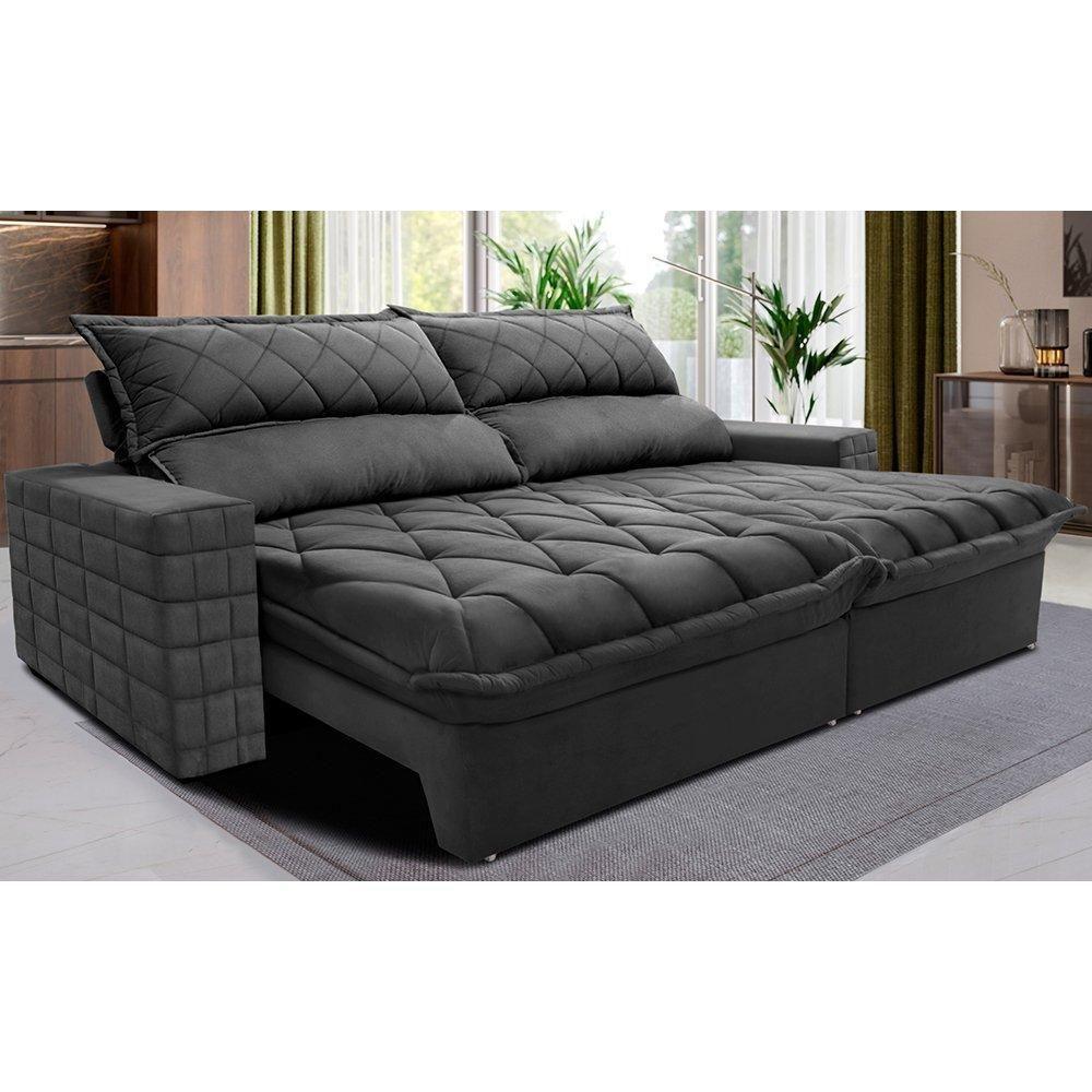Sofá Retrátil E Reclinável 2,15m Molas Ensacadas Cama Inbox Elegance Com Thermogel Velusoft Cinza - 1