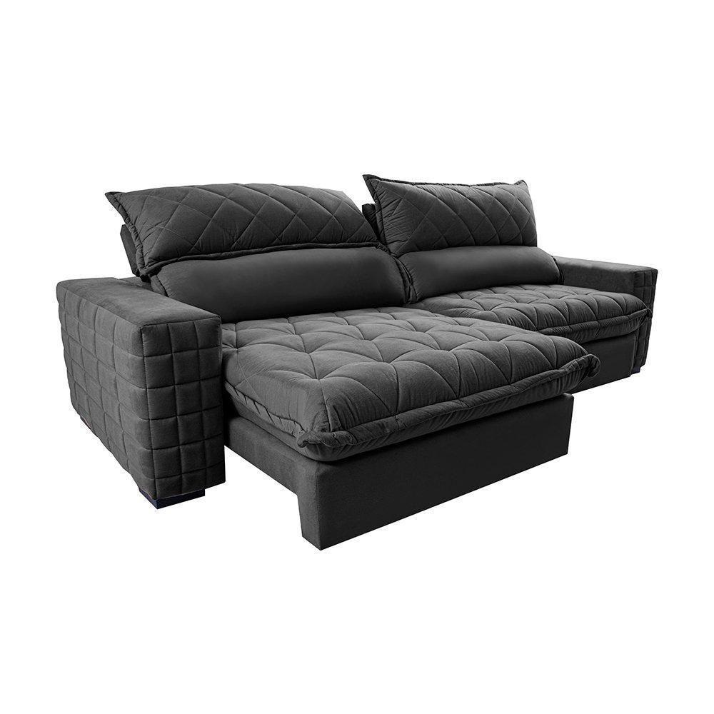 Sofá Retrátil E Reclinável 2,15m Molas Ensacadas Cama Inbox Elegance Com Thermogel Velusoft Cinza - 3