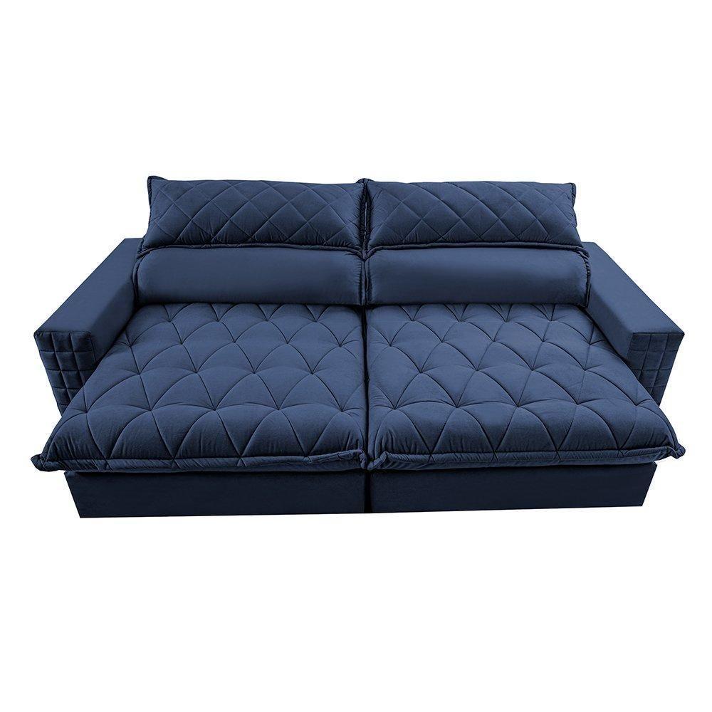Sofá Retrátil E Reclinável 2,15m Molas Ensacadas Cama Inbox Elegance Com Thermogel Velusoft Azul - 5