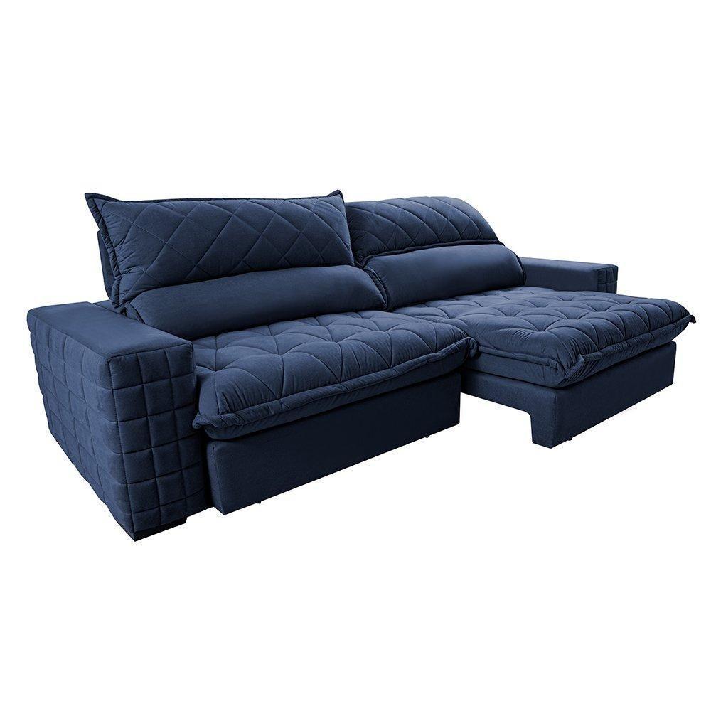 Sofá Retrátil E Reclinável 2,35m Molas Ensacadas Cama Inbox Elegance Com Thermogel Velusoft Azul - 2